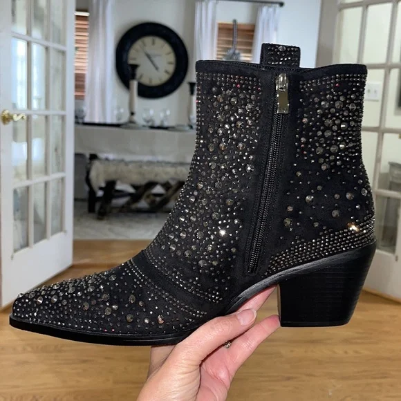 ISNOM Women's Rhinestone Cowgirl Boots Sparkly Ankle Boots Western Boots 10 NEW - Picture 11 of 12